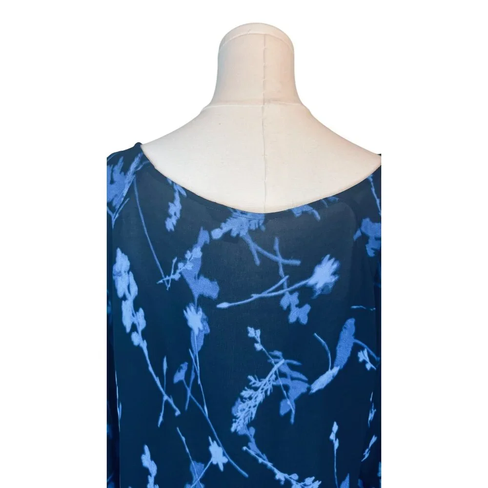 Banana Republic Large Flowy Blue Floral Print Long Bell Sleeve Blouse